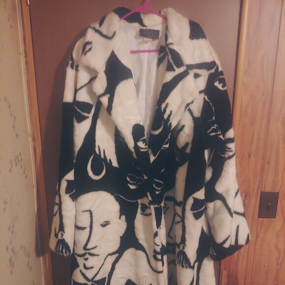 luly k faux fur black and white face long coat
